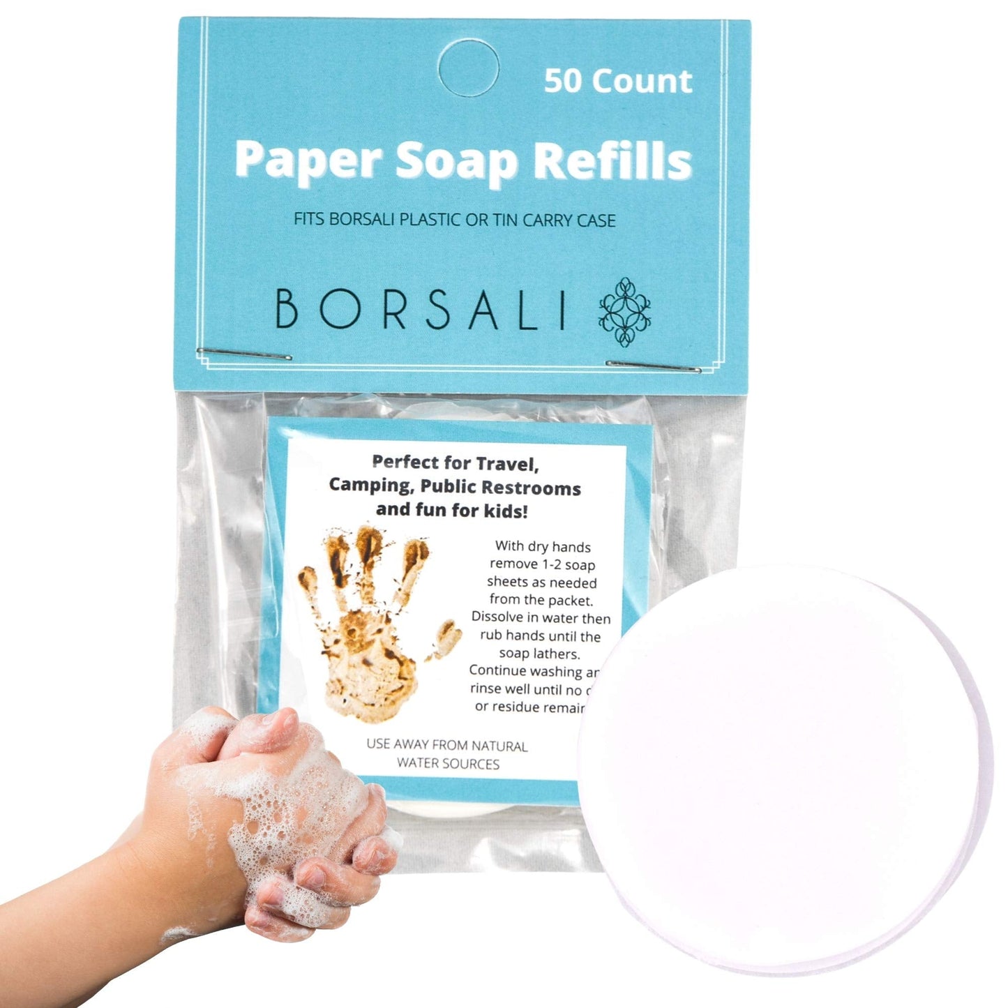 BORSALI Paper Soap Sheets - for Travel - Portable Dissolvable Dry Soap sheets; For Camping, Travel, Public Restrooms; 50 /Refill Pieces to Go (50 Sheets - Refill)