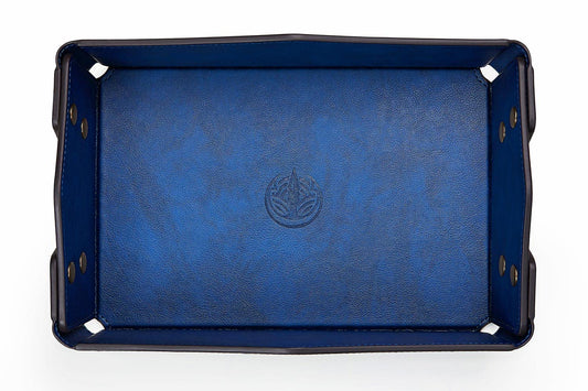 OARIE Leather Bedside Storage Tray - Jewelry Organizer for Girl's Key, Wallet, Coin Box - Travel PU Valet Tray (Dark Blue)