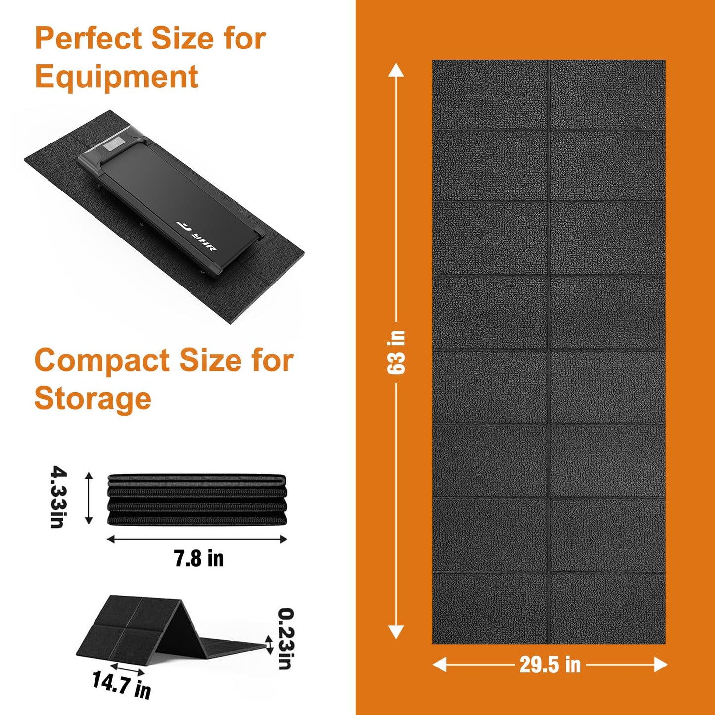 HOVSCO Foldable Treadmill Mat Non-Slip Exercise Bike Mat, 1/4" Thick, 30"x63" Waterproof Walking Pad for Carpet, Hardwood Floors, Workout, Indoor Bikes, Fitness Equipment, Home Yoga