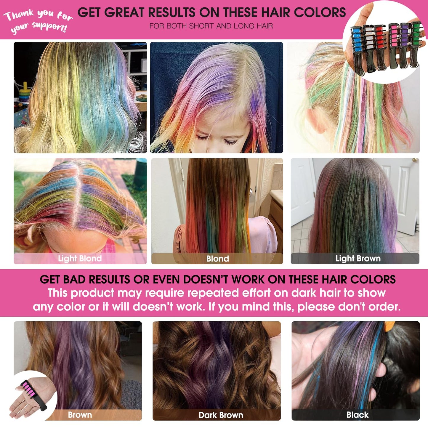 MSDADA New Hair Chalk Comb Temporary Hair Color Dye for Girls Kids with Light Color Hair, Washable Hair Chalk for Girls Age 4 5 6 7 8 9 10 Birthday Cosplay DIY, Easter Stocking Suffer