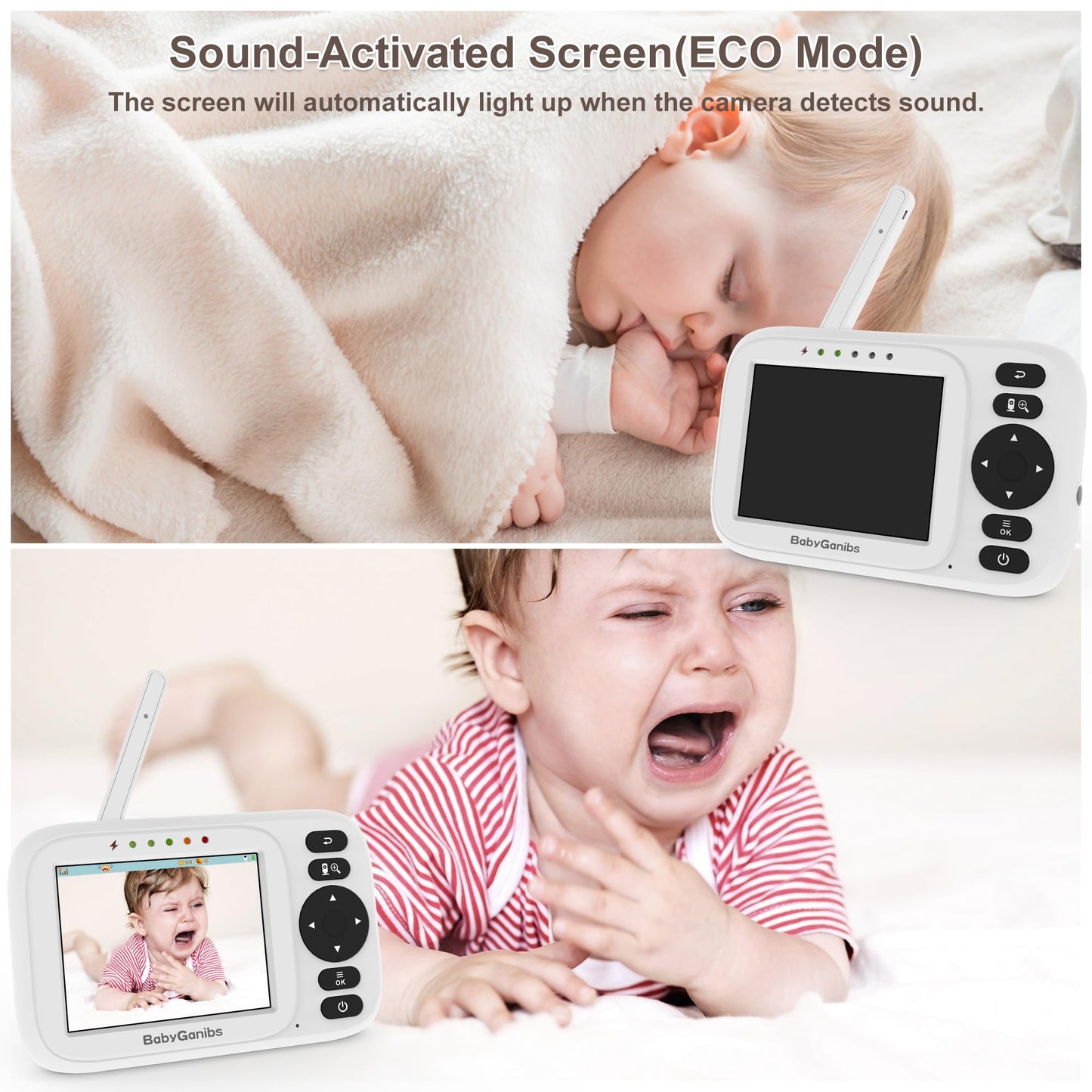 Baby Ganibs Baby Monitor with Camera and Audio, 3.2'' IPS Portable Baby Monitor No WiFi with 1000ft Long Range, Remote Pan-Tilt Video Baby Monitor, Infrared Night Vision, ECO Mode, Powerful Battery