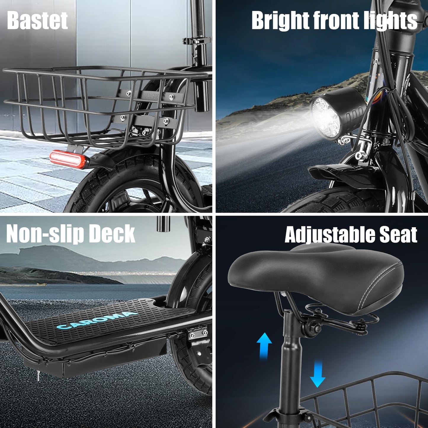 Caroma Electric Scooter with Seat for Adults, 14" Fat Tire Electric Scooter Adults, 15-Mile Range, Speed up to 20MPH