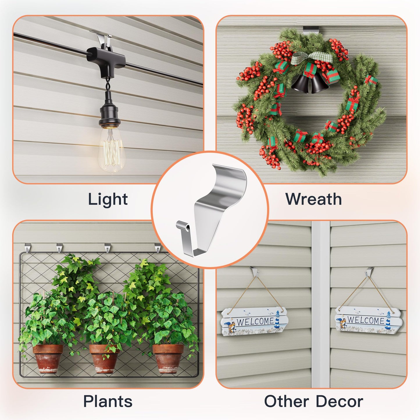 Cozcty Siding Hooks(12 Pack), No-Hole Needed Vinyl Siding Clips for Outdoor Decor, No Damage Sided Hooks to Home Security Camera, Metal Hanger Mounting for Hanging Holiday Decorations