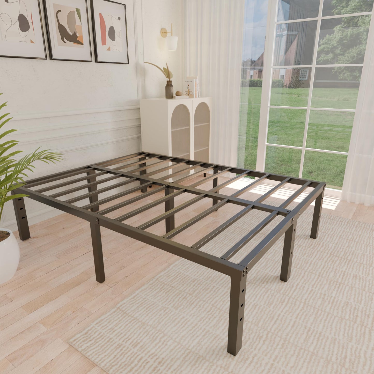 ALDRICH Metal Full Size Bed Frame - 16 Inch Tall Black Basic Steel Slats Platform, Easy Assembly Heavy Duty Noise Free Bedframes, No Box Spring Needed
