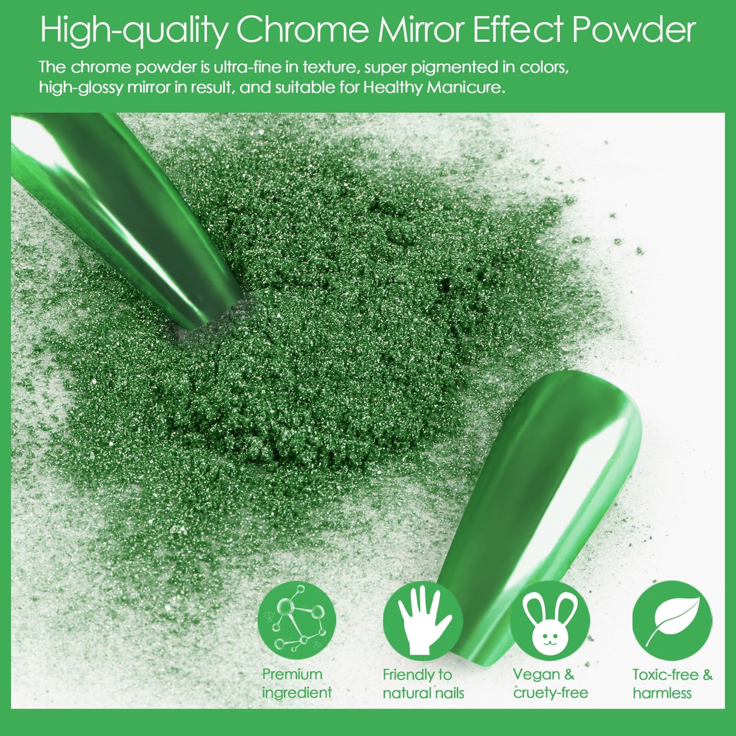 Allstarry Gold Green Chrome Nail Powder, 4 Colors Metallic Mirror Effect Chrome Powder Manicure Glitter Kit for Gel Polish St Patricks Day Nail Art St Patty's Day Accessories - Metallic Dark Green