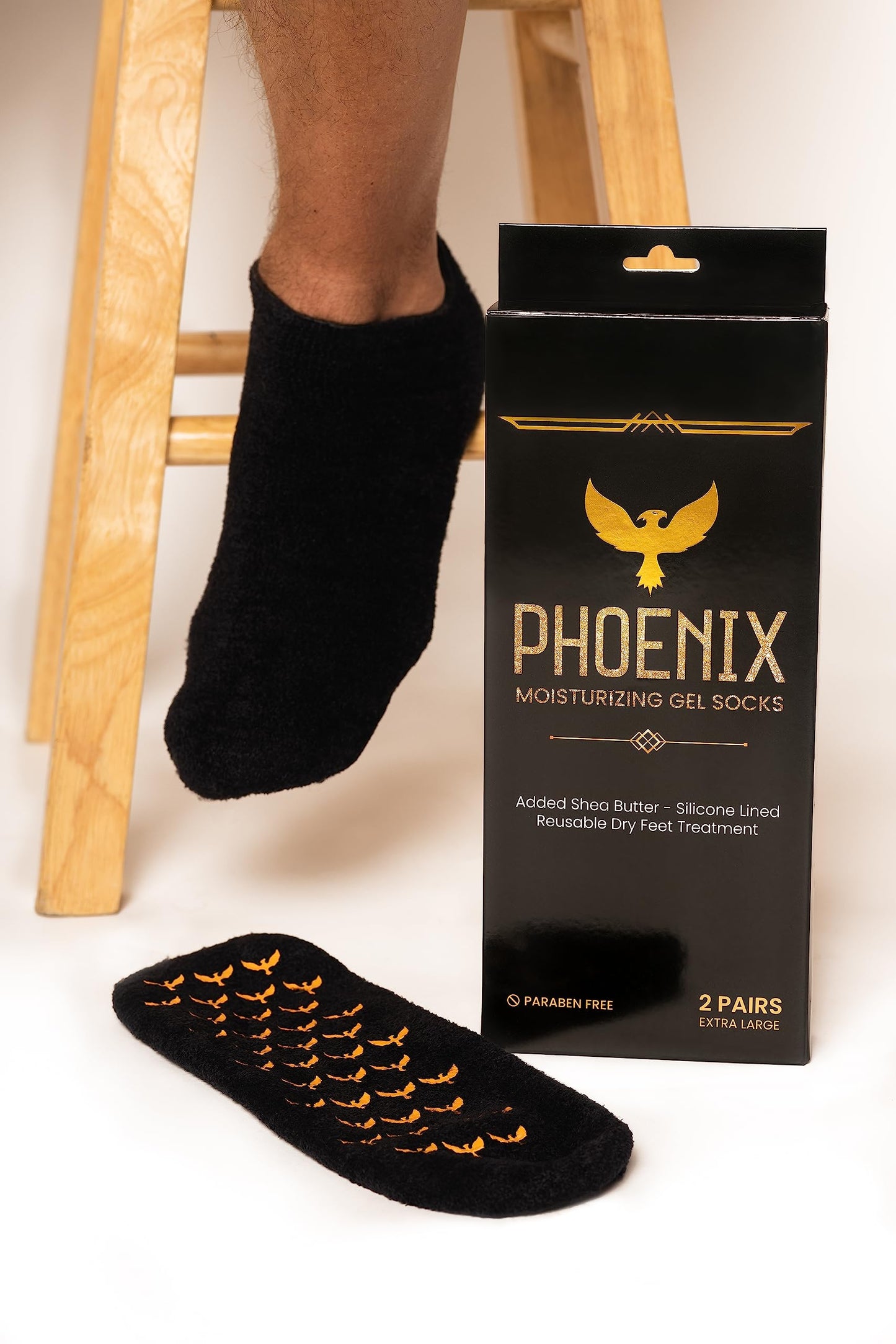 Moisturizing Gel Socks for Men - Extra Large - 2 Pairs - with Shea Butter - Paraben Free - Reuseable Moisturizing Socks - Phoenix Foot Peel™