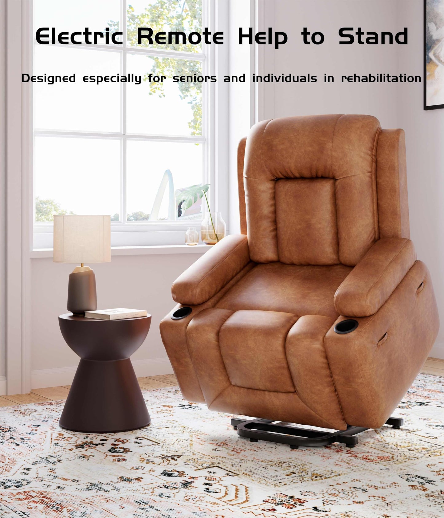 Power Lift Recliner Chair - Heat and Massage, Faux PU Electric Lift Recliner for Elderly & Mobility Impaired, Adjustable Back and Legs, Heavy Duty Lift Chair for Seniors