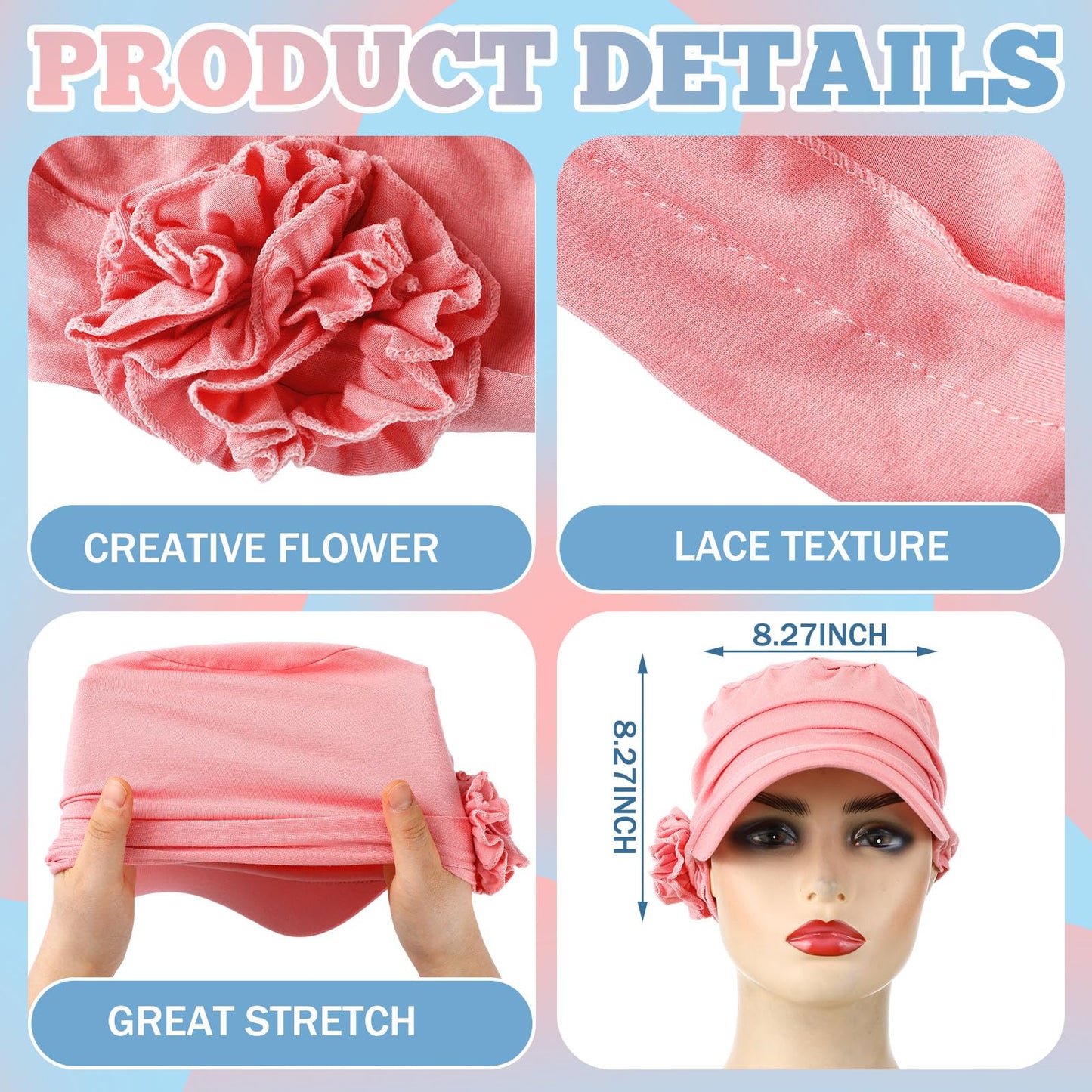 JenPen 6 Pcs Chemo Cancer Caps for Women Chemo Headwear Caps Flower Baseball Turban Caps Soft Elastic Newsboy Hats with Brim for Patients Winter Hair Loss Gift Multicolor
