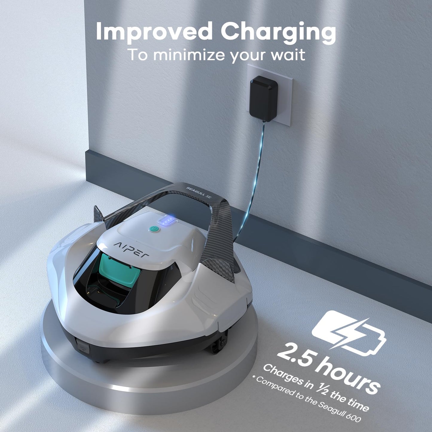 AIPER Cordless Robotic Pool Cleaner, Pool Vacuum Lasts 90 Mins, LED Indicator, Self-Parking, Ideal for Above-Ground Flat Pool up to 860 sq.ft.