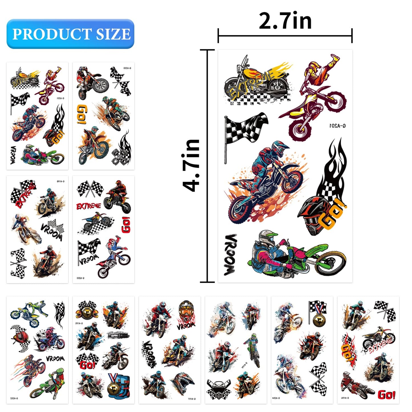 JoyfulGlam 63 PCS Dirt Bike Temporary Tattoos Motorcycle Party Tattoo Stickers Decoration Bag Fillers Gift For Kids Boys Girls