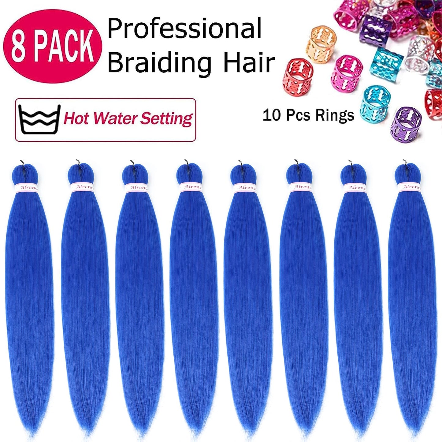 Alrence Pre Stretched Braiding Hair Long Braid 30 Inch 8 Packs Professional Braiding Hair Extensions Synthetic Crochet Twist Braids (30 Inch, Blue)