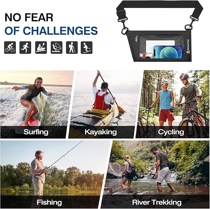 MoKo Waterproof Phone Pouch Wallet Bag, IPX8 Adjustable Sling Chest Crossbody Bag for Men Women Nylon Water-Resistant Dry Bag Case for Water Sports Boating Fishing Cycling Snorkeling Kayaking Beach