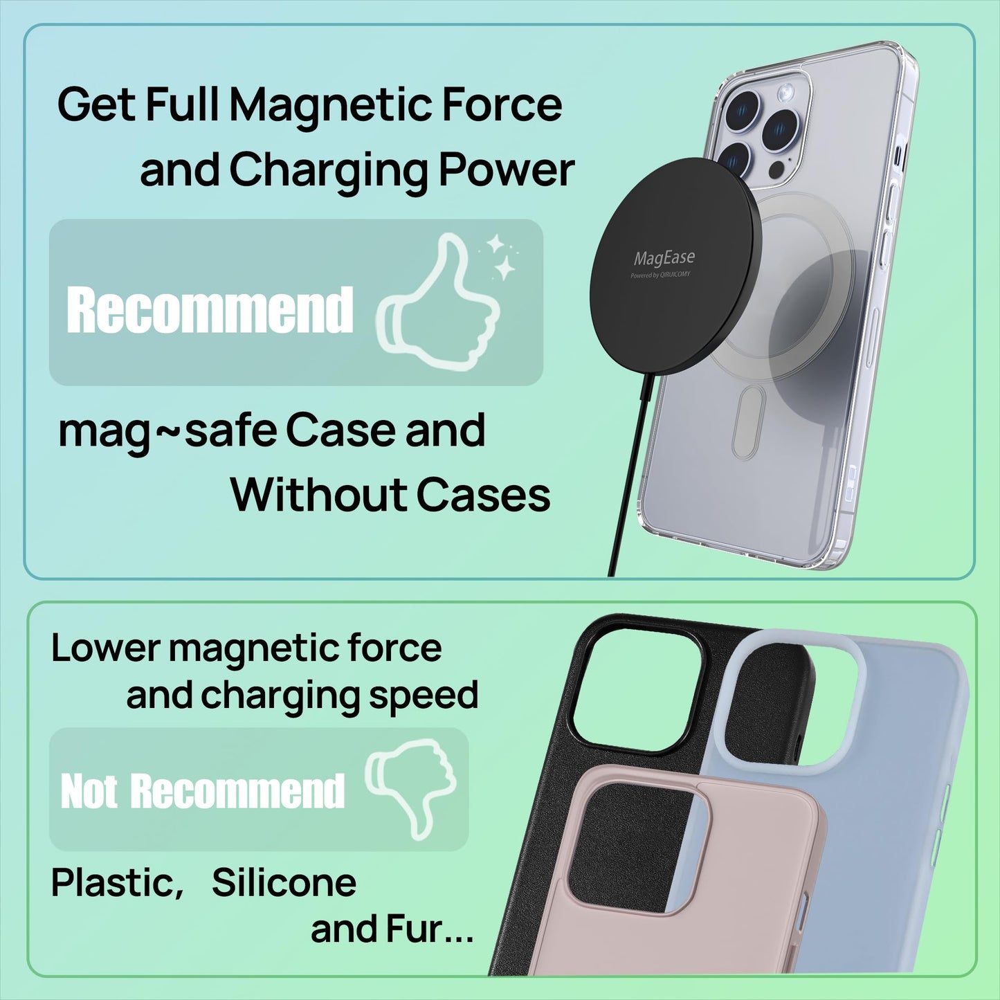 Magnetic Wireless Charger,MagEase 15W Wireless Charger Magnetic Compatible with iPhone 16 15 14 13 12 Series and AirPods 3/2/Pro, Charging Pad with USB-C Cable and USB-A Converter (White)