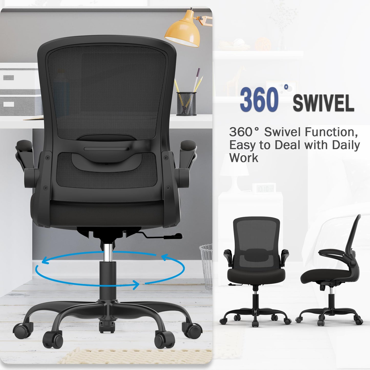 Mimoglad Office Chair, Ergonomic Desk Chair with Adjustable Lumbar Support, High Back Mesh Computer Chair with Flip-up Armrests-BIFMA Passed Task Chairs, Executive Chair for Home Office