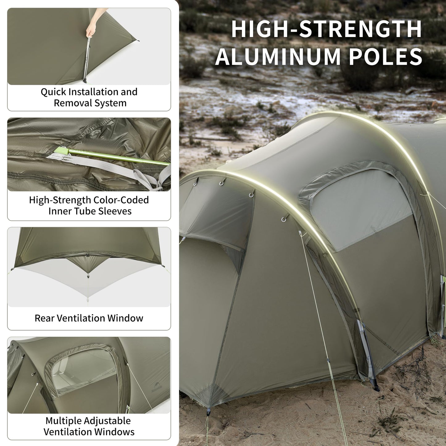 Naturehike Opalus Tunnel Tent with Vestibule, Waterproof 2-3 Person Backpacking Tent, Double Layer Tents for Camping
