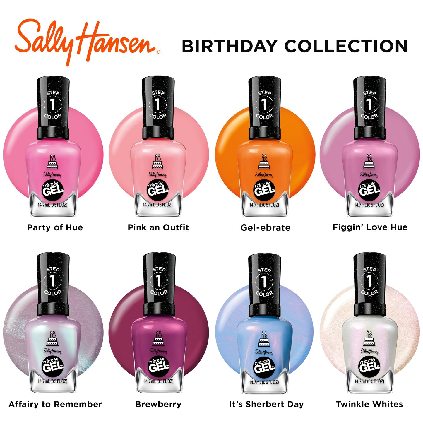 Sally Hansen Miracle Gel™, One Gel of a Party Party of Hue, Long Lasting, Gel-Like Formula, No UV Lamp Needed, Pink Nail Polish