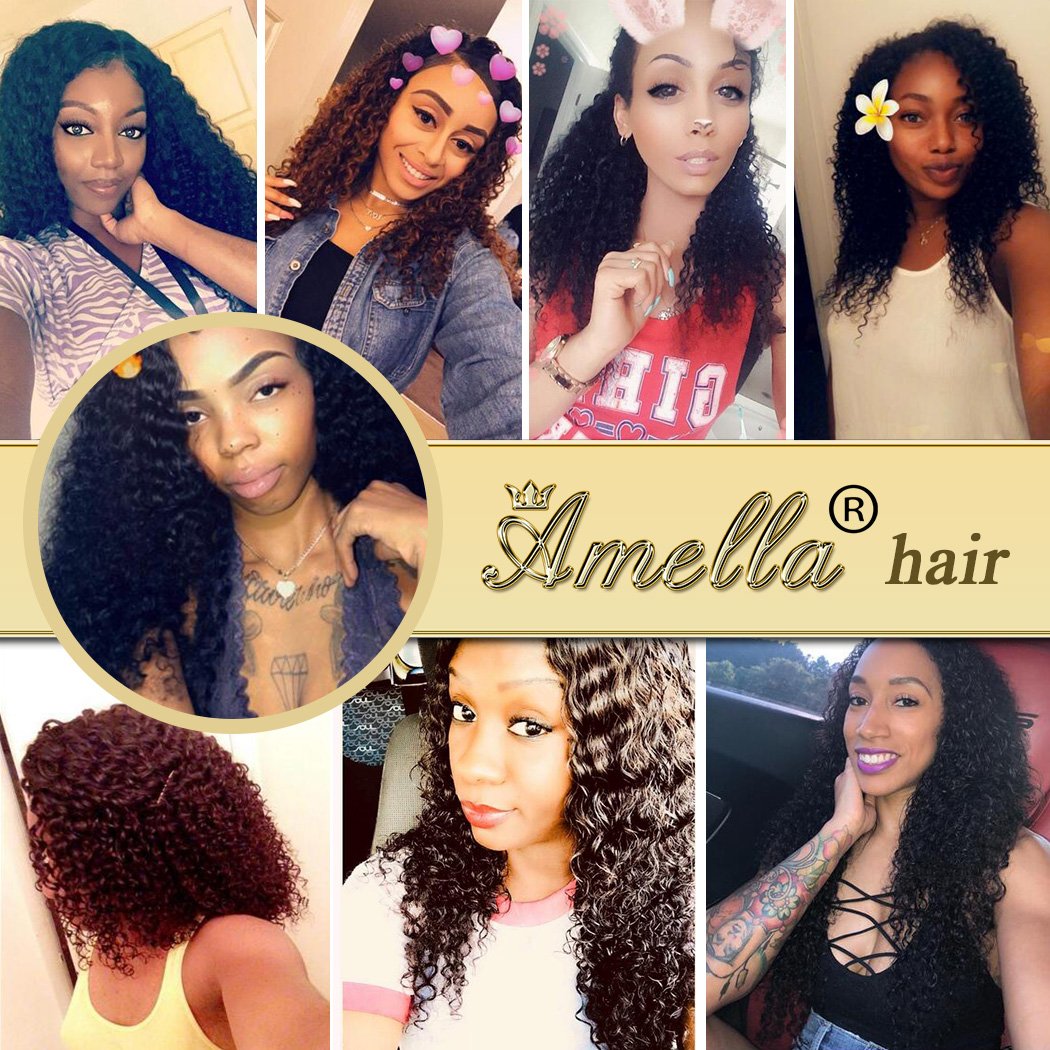 Amella Hair Brazilian Kinky Curly Hair 1 Bundle 8A Brazilian Curly Hair 100% Unprocessed Brazilian Kinky Curly Virgin Hair Extensions 90-95g/pc Natural Black Color (12 inch)