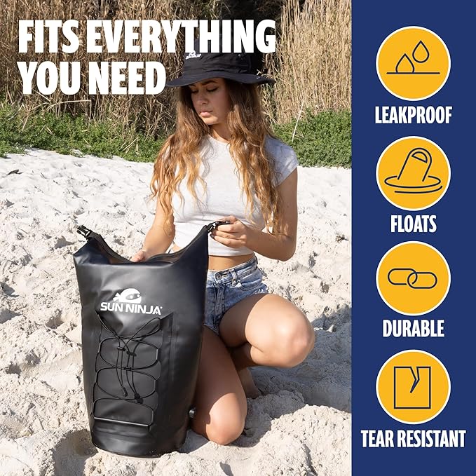 Sun Ninja Floating Dry Bag Cooler – Roll Top Leak Proof Closure, Collapsible, Waterproof Outdoor Cooler with Padded Shoulder Strap - Perfect for Kayaking, Fishing, Beach, Hiking -20L