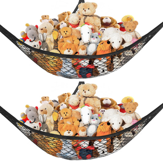 Stuffed Animal Net Hammock for Plushie Toys, Stuffed Animal Hammock Corner for Kids' Room Decor, Ideas for Organizing Stuffy Collection, 2 Pack, Black