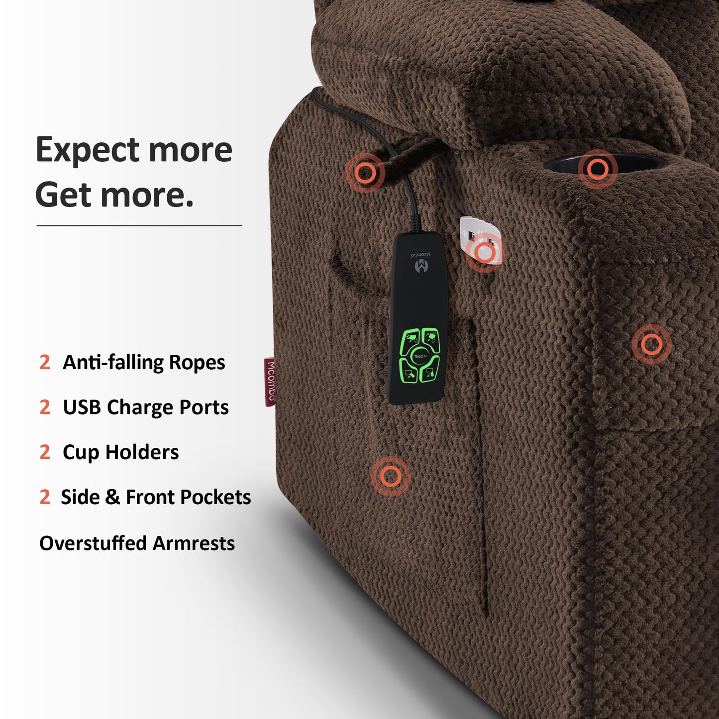 MCombo Dual Motor Power Lift Recliner Chair with Massage and Heat for Elderly People, Infinite Position, USB Ports, Cup Holders, Fabric 7890 (Medium, Mocha)