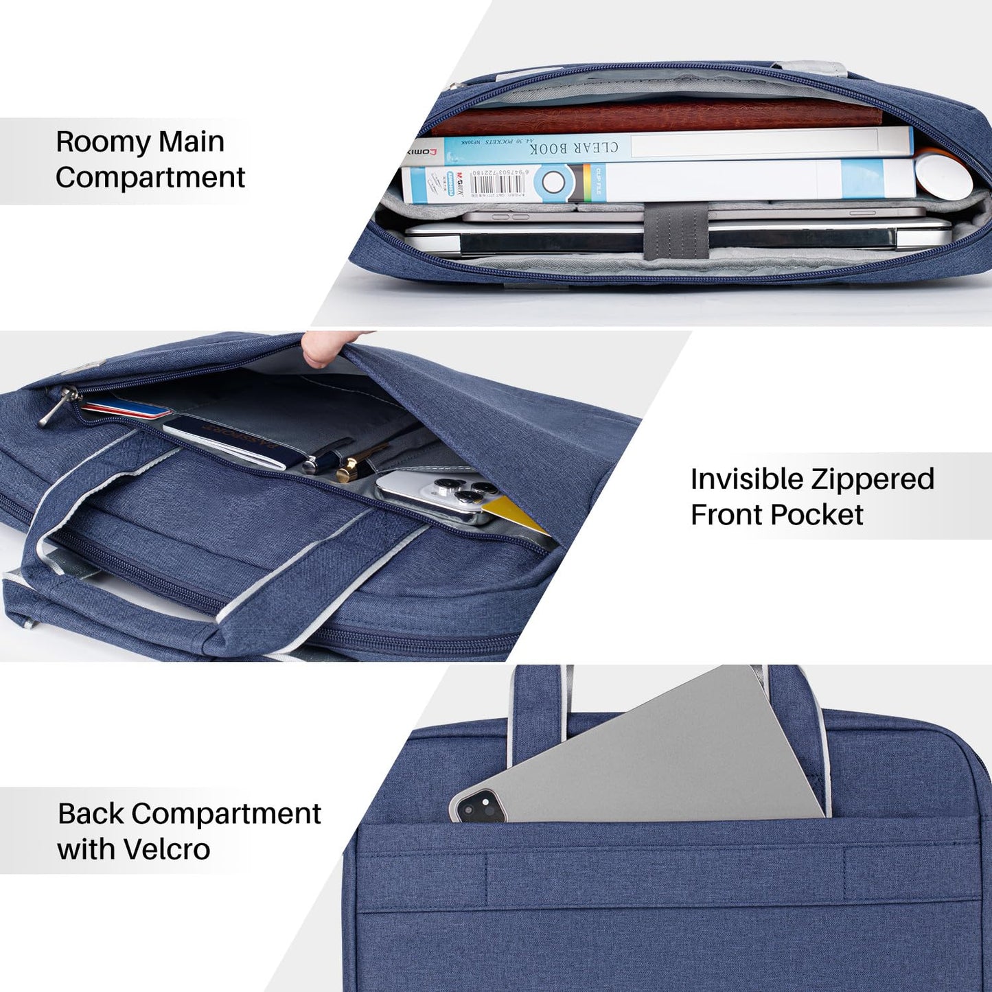 BAFFINA 15.6 16 Inch Laptop Shoulder Bag for Men Women,Waterproof Computer Carrying Case Messenger Bag with Strap,Laptop Briefcase for 14-15-16 Inch MacBook/Chromebook/Notebook Hp Dell Acer Asus,Blue