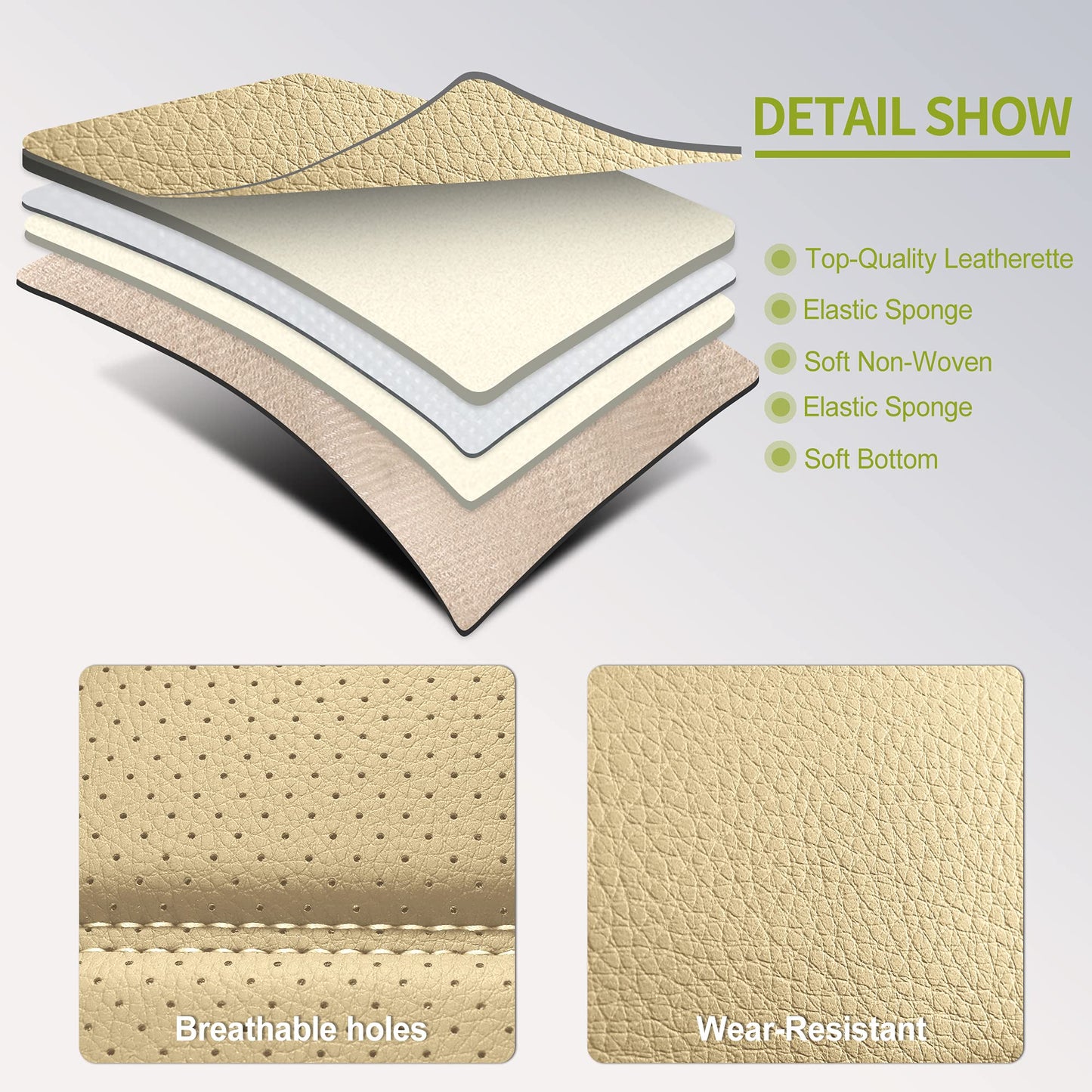 AOOG Leather Car Seat Covers, Leatherette Automotive Seat Covers for Cars SUV Pick-up Truck, Non-Slip Vehicle Car Seat Covers Universal Fit Set for Auto Interior Accessories, Front Pair, Beige