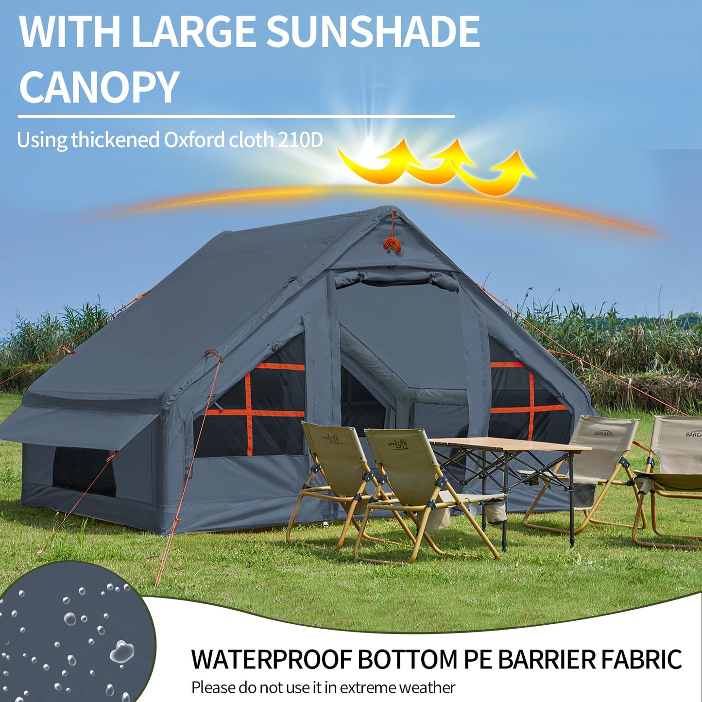 Inflatable Tent with Pump, 4-6 Person Glamping Camping Tents House, Easy Setup Blow Up Family Tents for 4 Seasons Waterproof Inflatable Tent for Camping with Mesh Windows.