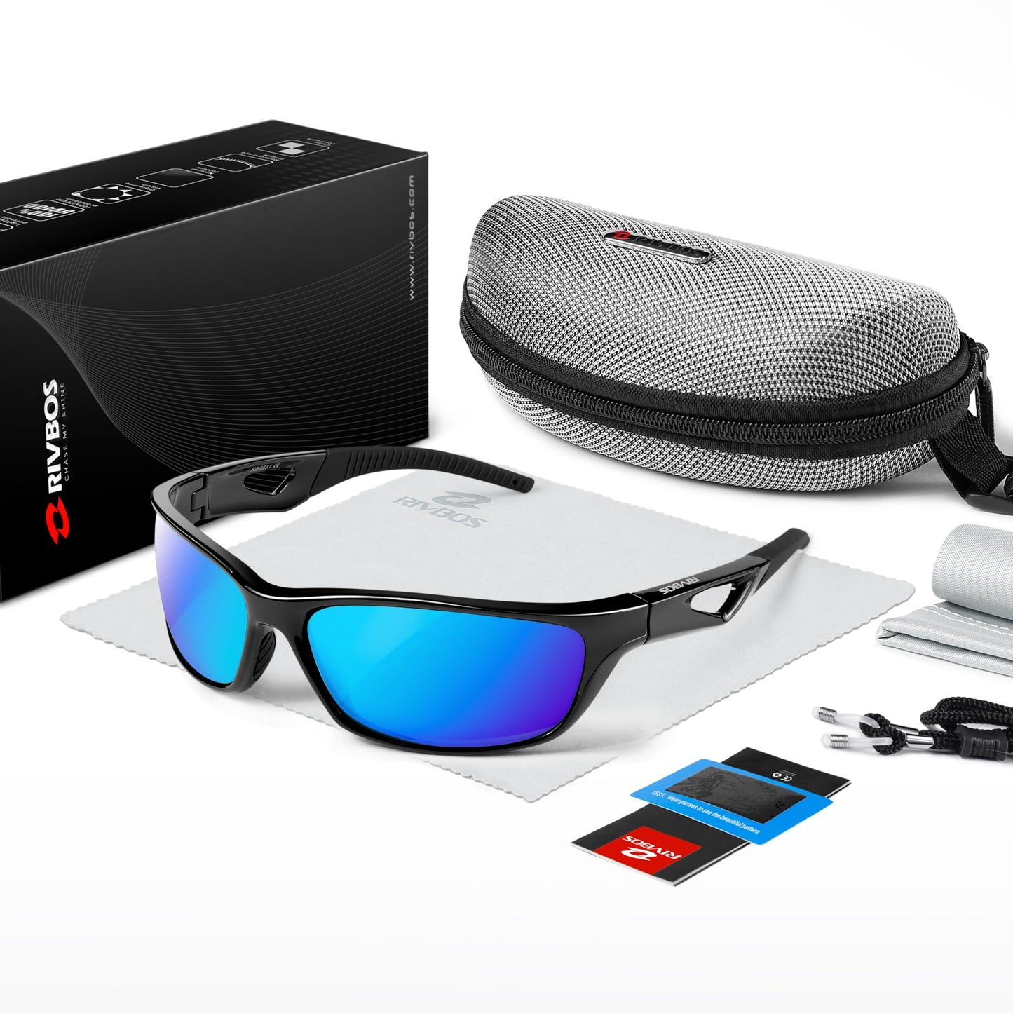 RIVBOS Polarized Sports Sunglasses Driving Glasses for Men Women Tr90 Unbreakable Frame for Cycling Baseball Running Rb831 (Black&Black Mirror Lens)