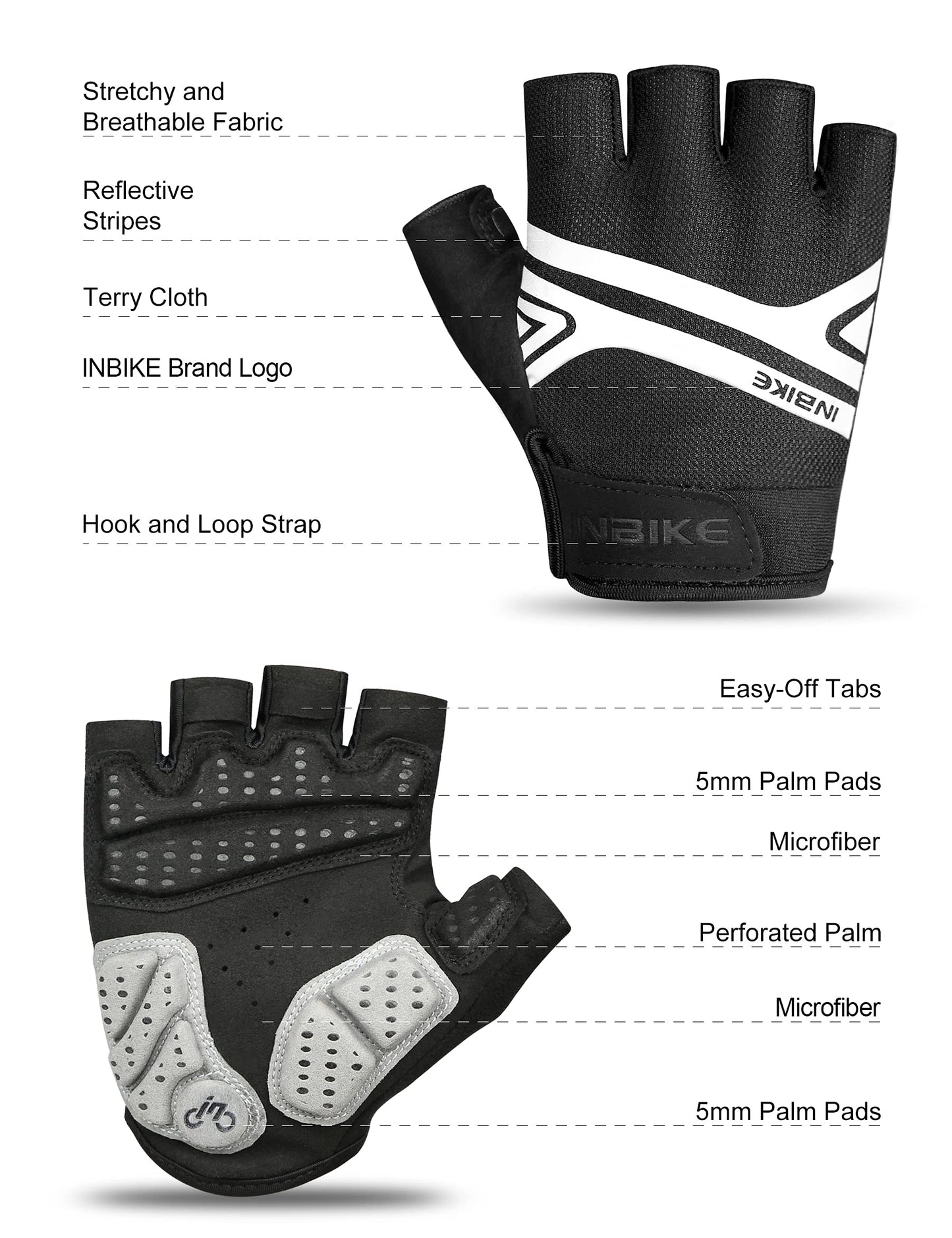 INBIKE Mountain Bike Gloves, Cycling Gloves Half Fingers MTB DH Road Riding Bicycle Biking Men Women Black Large