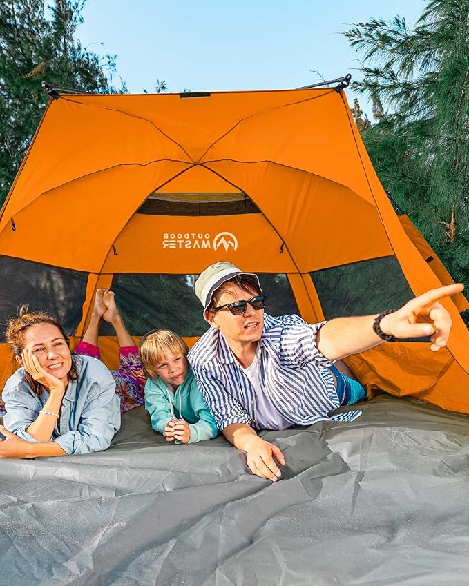 OutdoorMaster Beach Tent for 3-4 Person - Easy Setup and Portable Beach Shade Sun Shelter Canopy with UPF 50+ UV Protection Removable Skylight Family Size