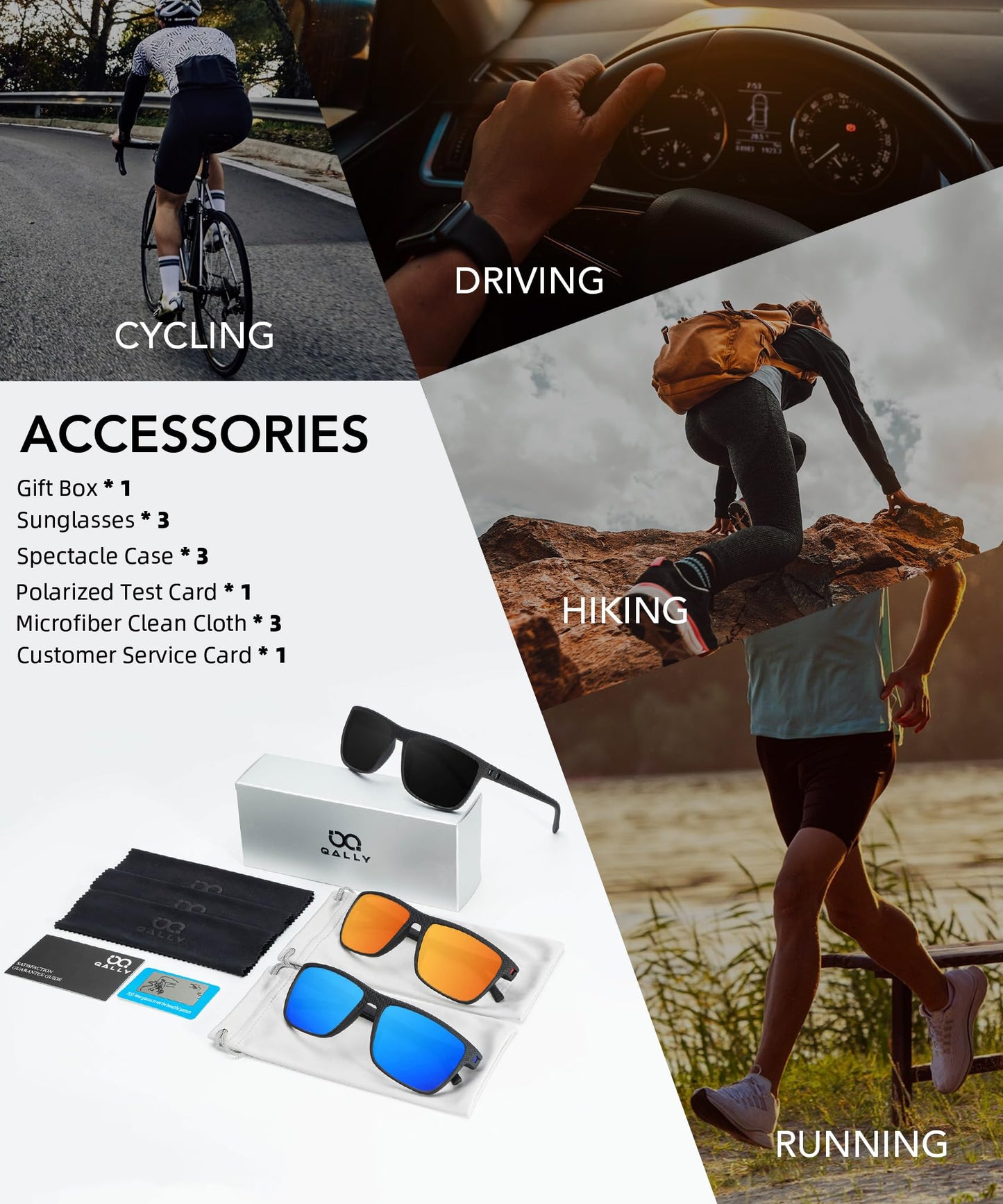 QALLY Polarized Sunglasses Men, Mens Sunglasses Polarized UV protection Lightweight Sun Glasses for Driving Fishing Golf