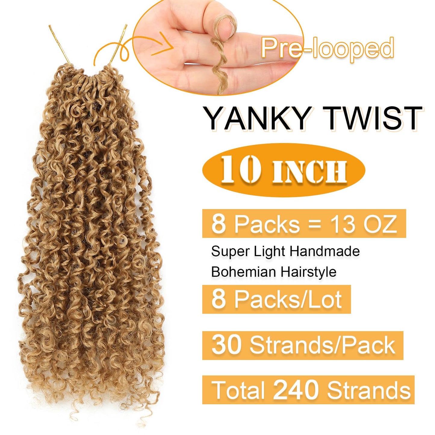 Aksice 10 Inch 8 Packs Yanky Twist Crochet Hair for Women Pre-looped Mini Twist Hair Bohemian Passion Twist Crochet Hair Boho Crochet Braids Synthetic (27#)