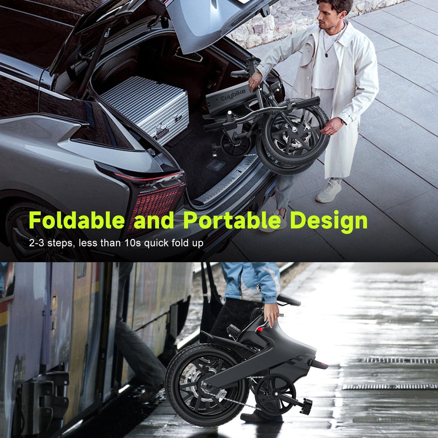 Electric Bike for Adults, 16" Folding 400W(750W Peak) Motor Ebike with Removable 15AH 540WH Battery, 50-60 Miles Max Range, 20MPH Max Speed, Magnesium Alloy Dual Disc Brake City Commuter Bicycle Grey