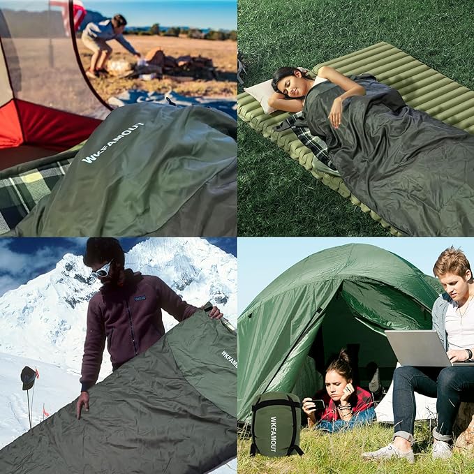 Backpacking Flannel Sleeping Bag Lightweight for Adults Hiking Ultralight Compact Sleeping Bag Portable Warm Weather Summer with Compression Sack