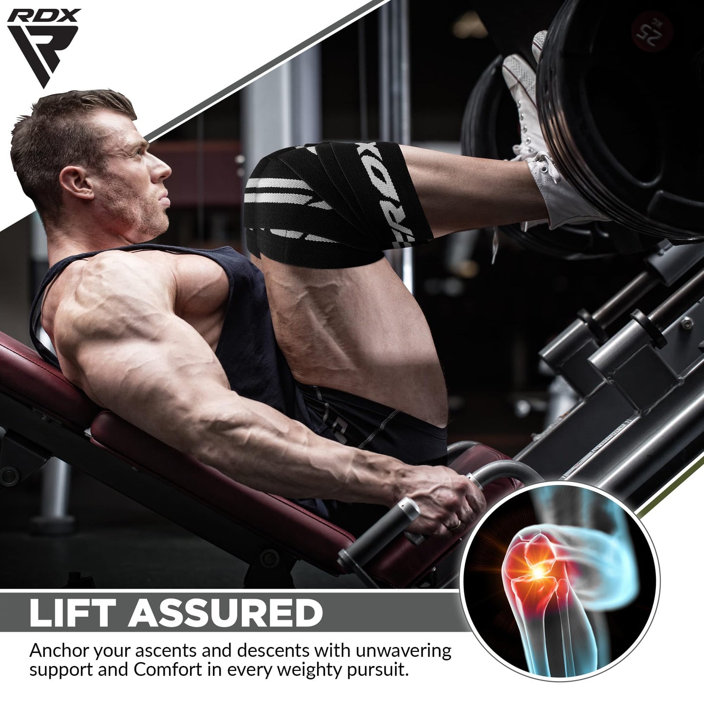 RDX Knee Wraps for Weightlifting, 78” Elasticated Straps Power Lifting Leg Press Support Gym Fitness Squats Workout Men Women