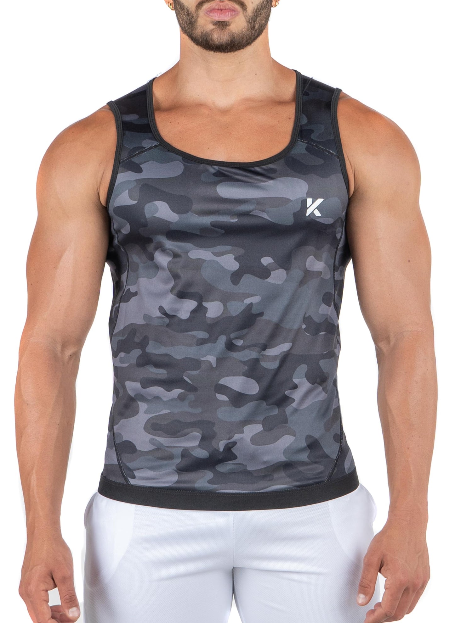Kewlioo Men's Heat Trapping Pullover Sweat Enhancing Vest - Compression Vest Shirt Shapewear Top - Gym Exercise Versatile Heat Shaper Jacket (Gray Camo, S/M)