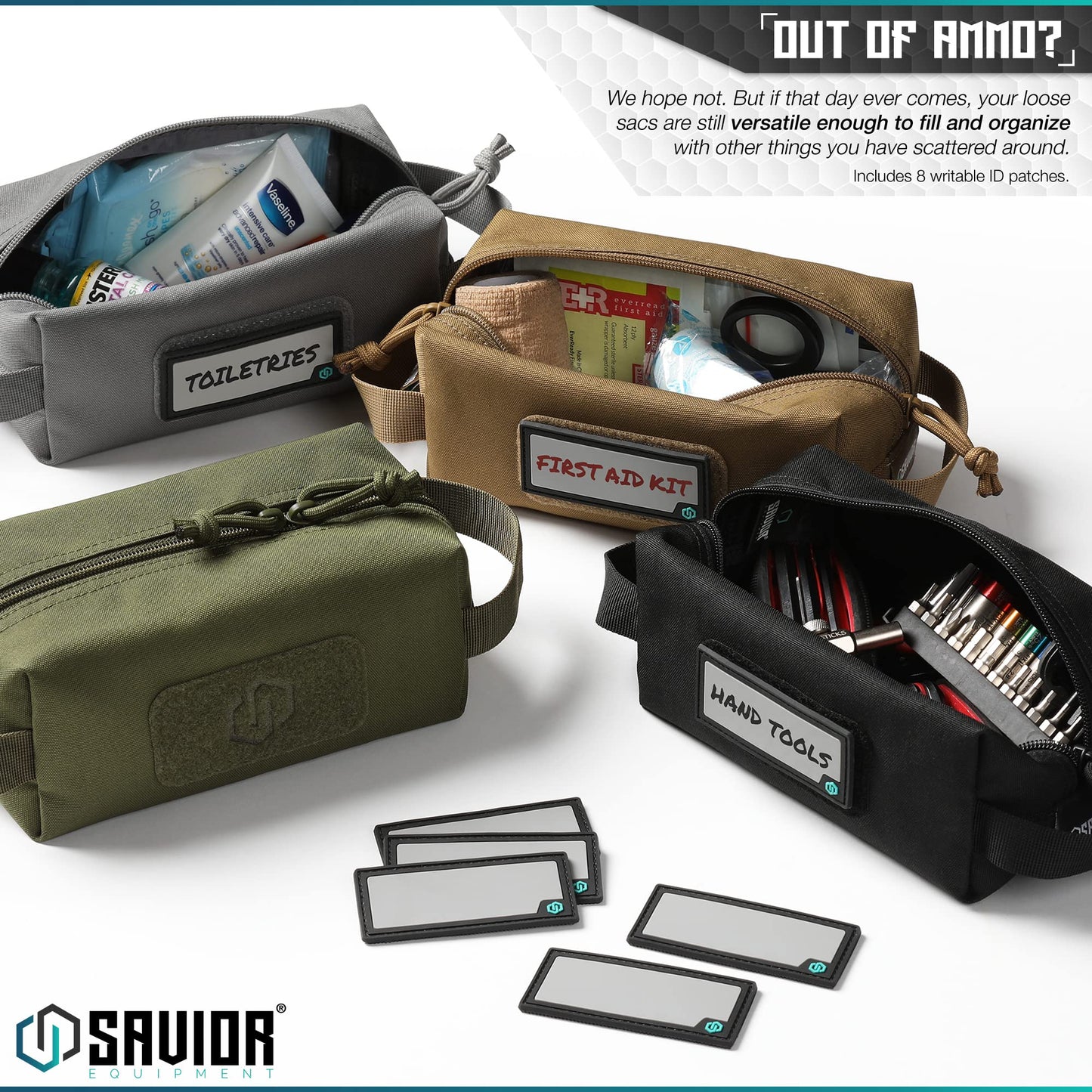 Savior Equipment Loose Sacs 4-Pack Tactical Ammo Pouch Firearm Ammunition Carrier Bag, ID Patches Included, M81 Woodland