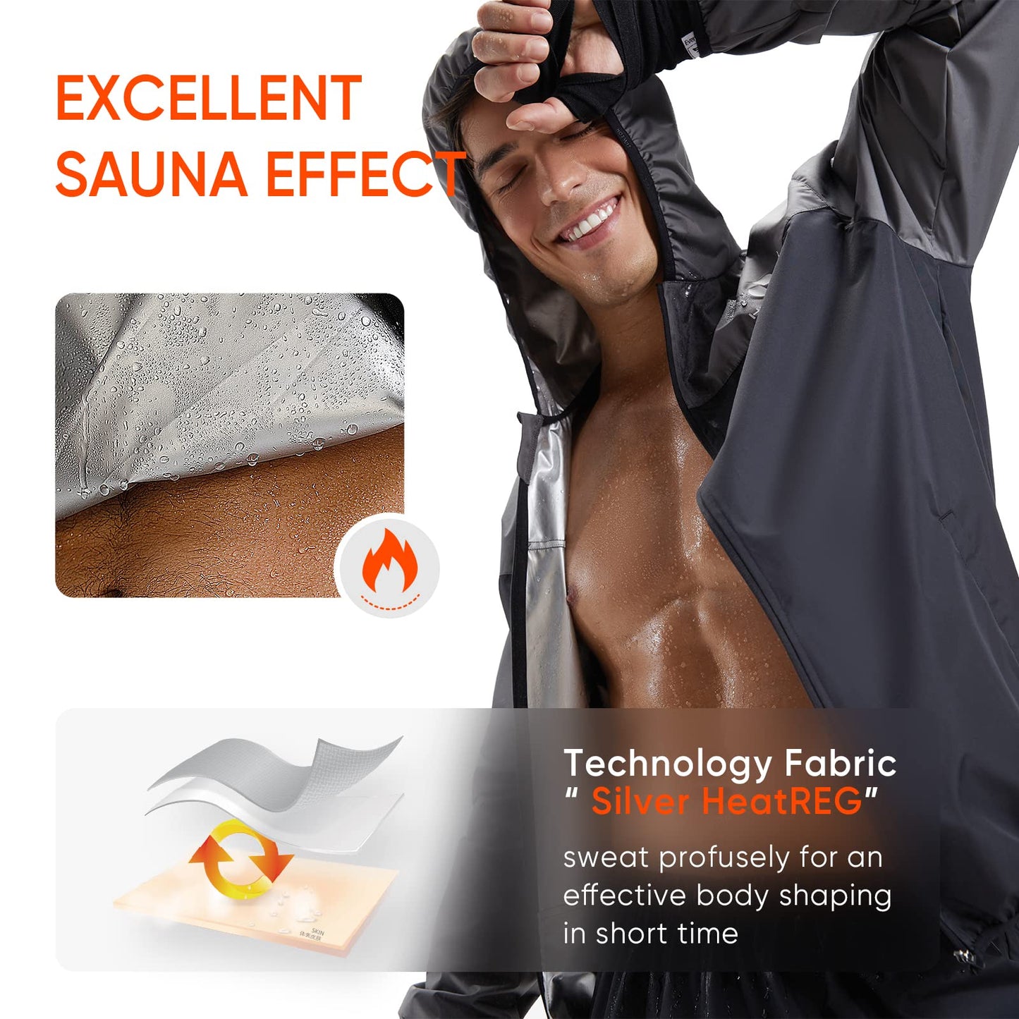 HOTSUIT Sauna Suit for Men Sweat Suits Gym Workout Exercise Sauna Jacket Pant Full Body, Gray, S