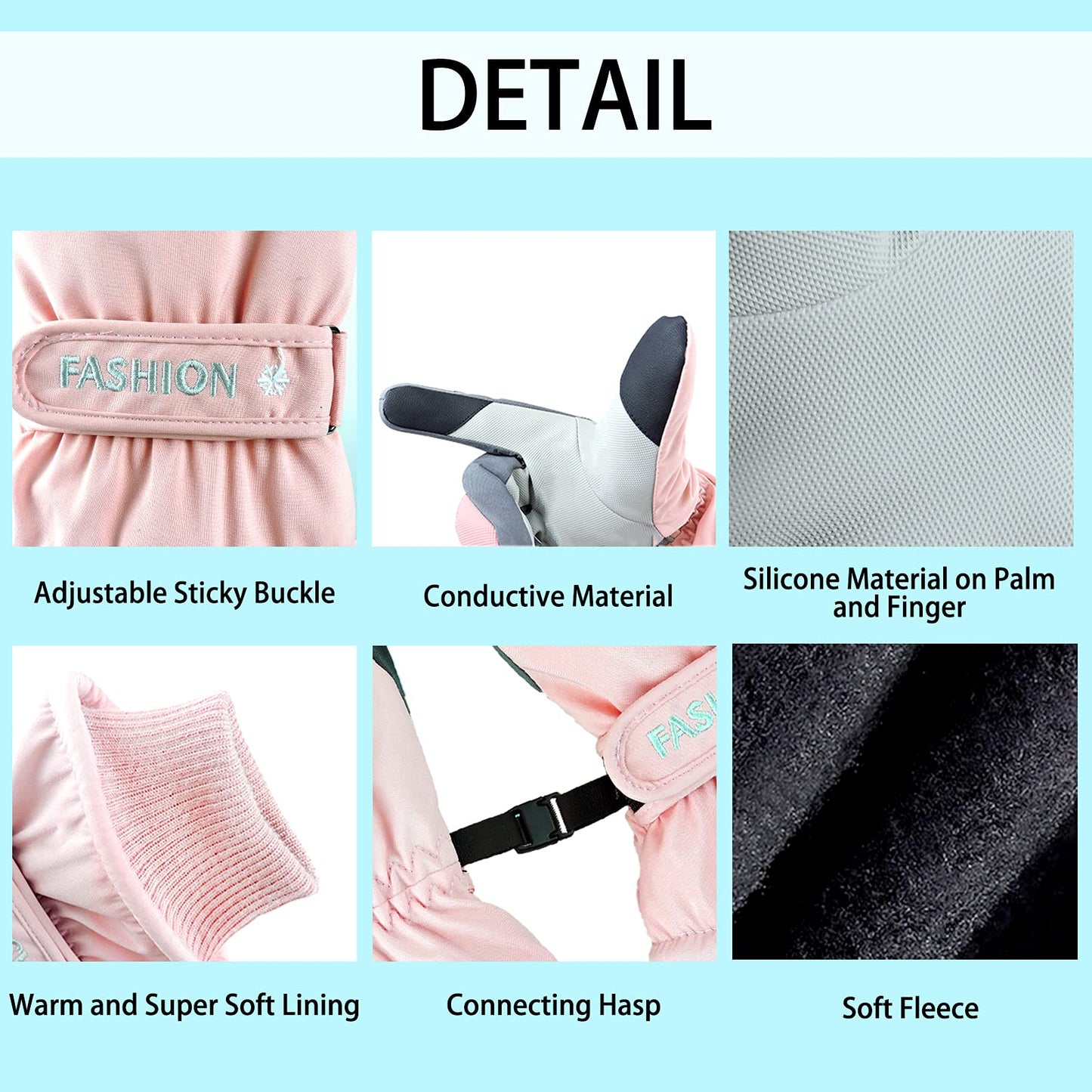 Andiker Women Winter Ski Gloves, Waterproof Touchscreen Snowboard Gloves, Windproof Warm Snow Gloves for Skiing Running and Cycling (Pink)
