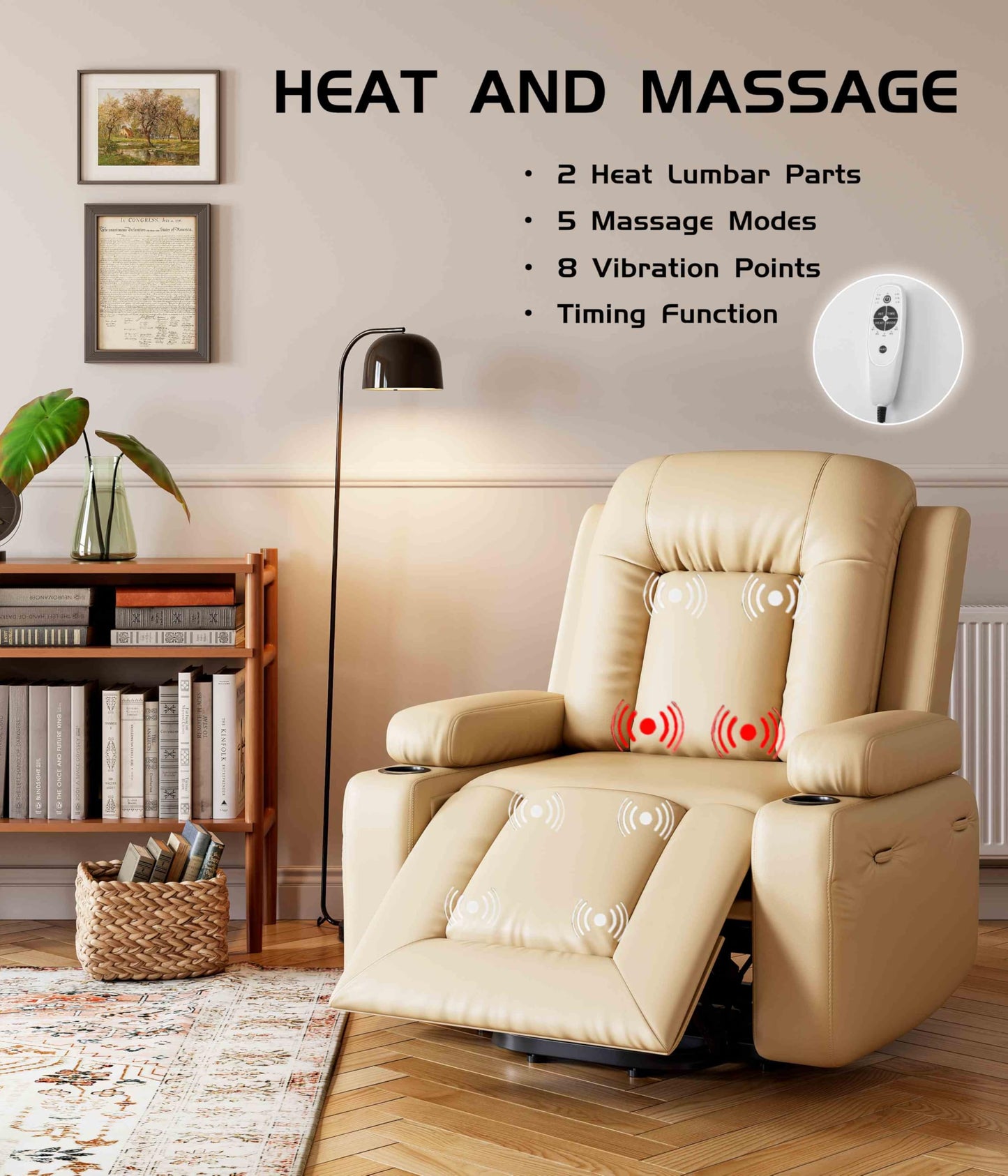 Power Lift Recliner Chair - Heat and Massage, Faux PU Electric Lift Recliner for Elderly & Mobility Impaired, Adjustable Back and Legs, Heavy Duty Lift Chair for Seniors