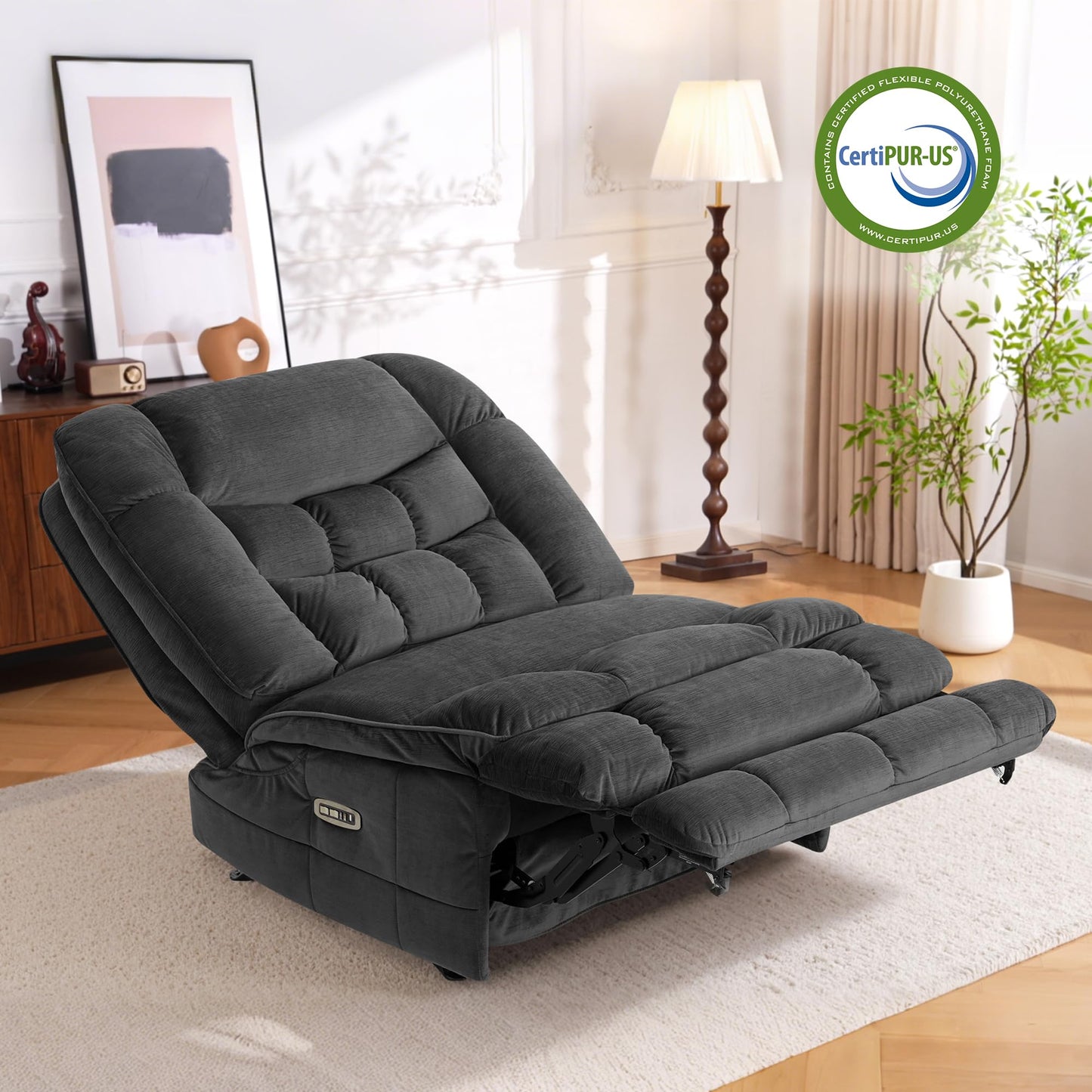 MCombo Dual Motor Oversized Power Recliner Chair, 38.2'' Large Wide Seat, Rocker Chair with LED Lighting, USB Ports, Perfect for Living Room, Office and Home Theater, Fabric PR607 (Dark Grey)