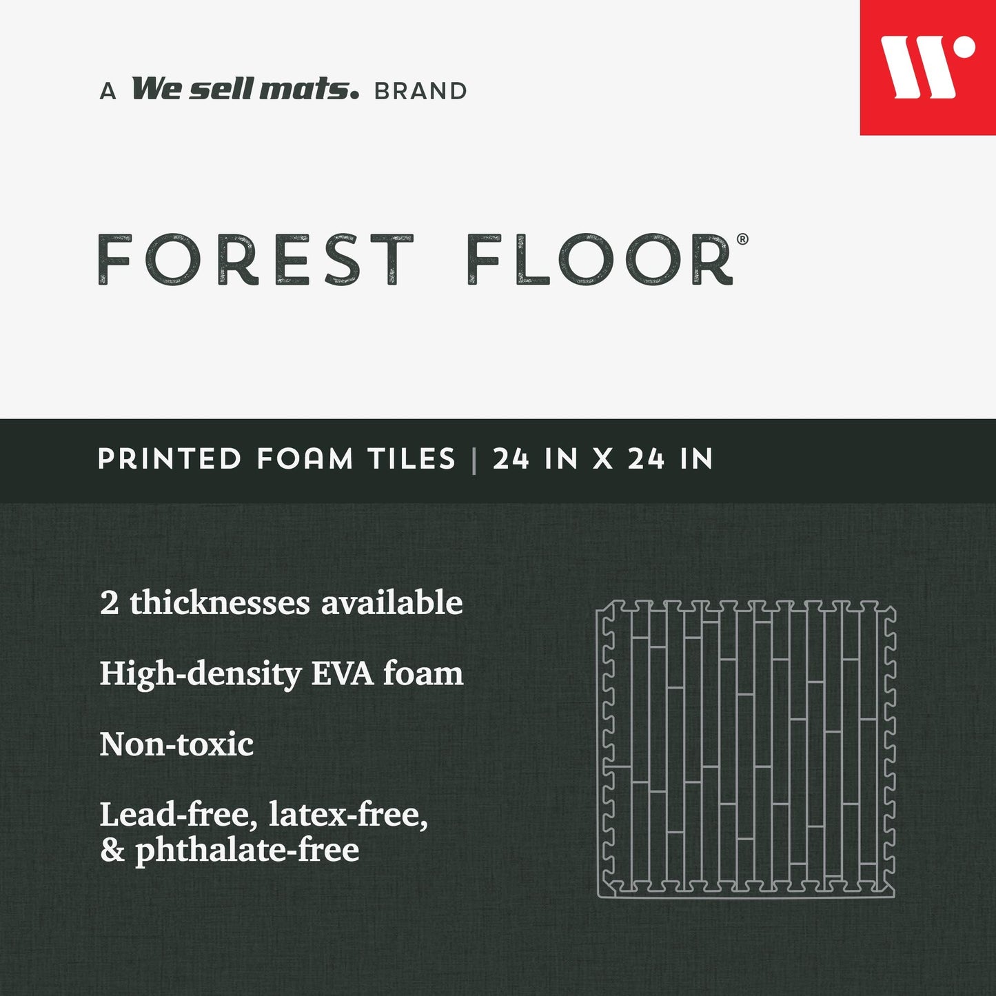 Forest Floor 3/8 Inch Thick Printed Foam Tiles, Premium Wood Grain Interlocking Foam Floor Mats, Anti-Fatigue Flooring – Stylish Flooring Solution, Carbon, 16 Sq Ft