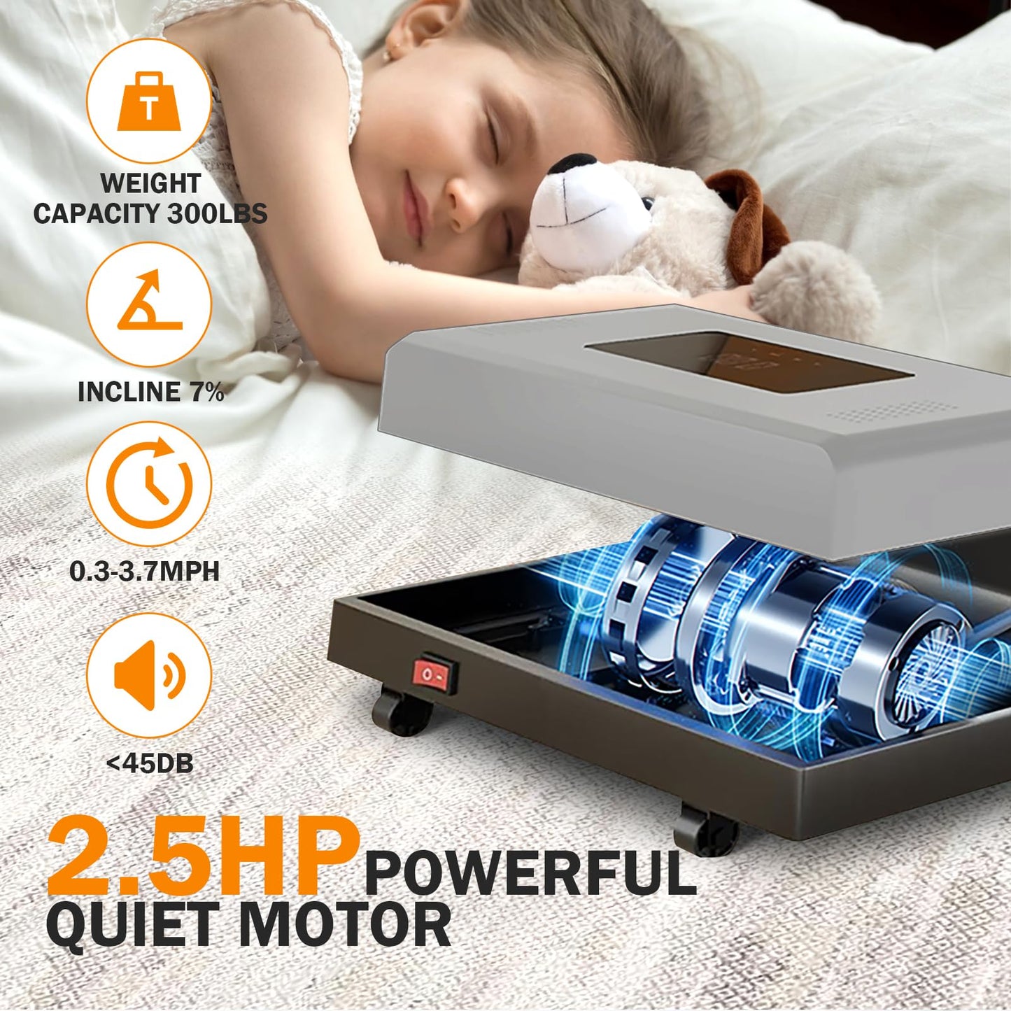 Walking Pad with 7% Incline and APP&Remote Control,300+lb Capacity Under Desk Treadmill 2.5HP Treadmill,10 HIIT Modes Treadmills for Home Office