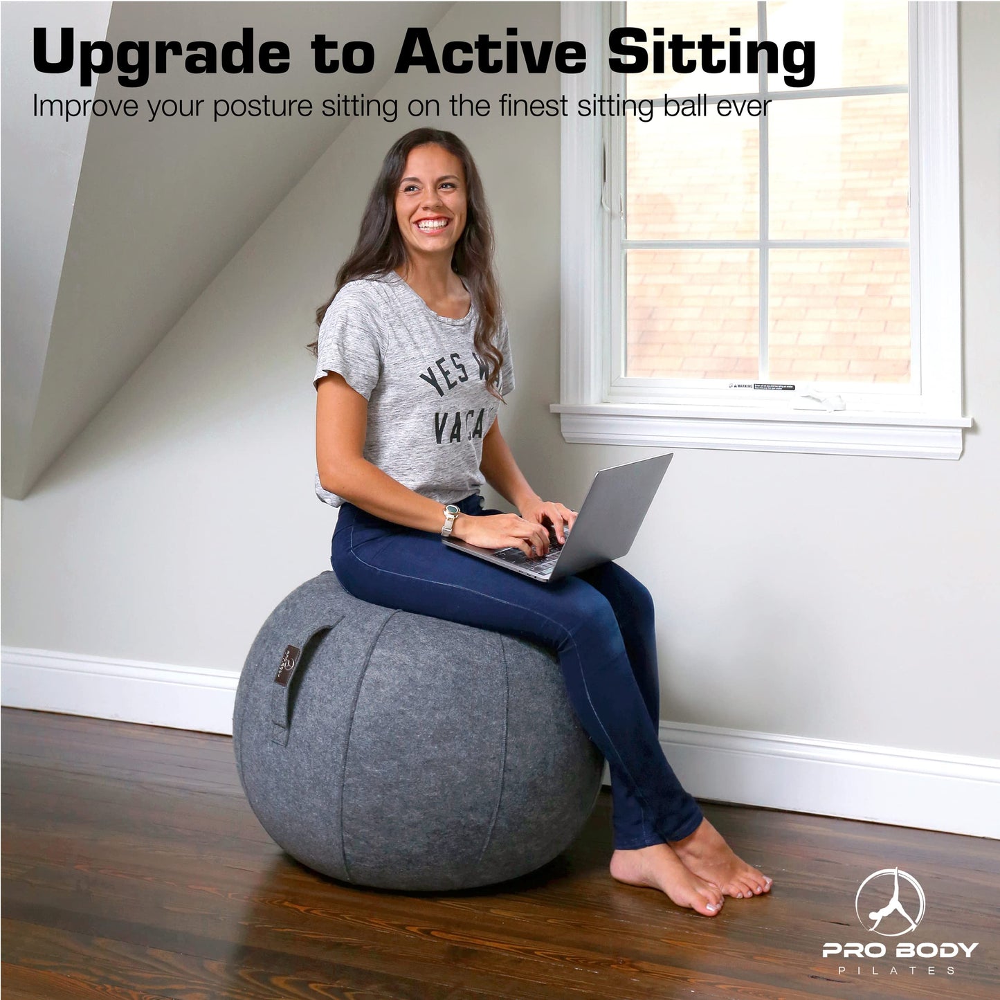 ProBody Pilates Yoga Ball Chair, Exercise Ball Chair for Office and Desk, Yoga Chair with Stability Ball Cover, Yoga Ball Office Chair, Balance Ball Chair (Slate, 24 in)