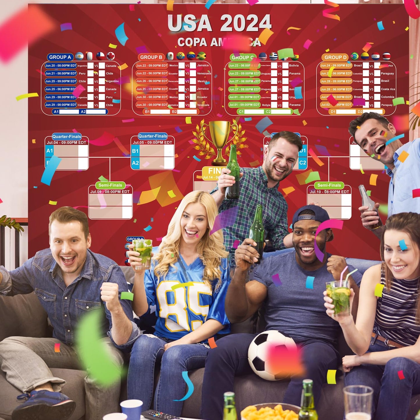 2024 Soccer Game Wall Calendar Poster USA Copa sticker book 2024 Football Tournament Schedule Soccer Matches Wall Chart for Home Office bar football club Decorations