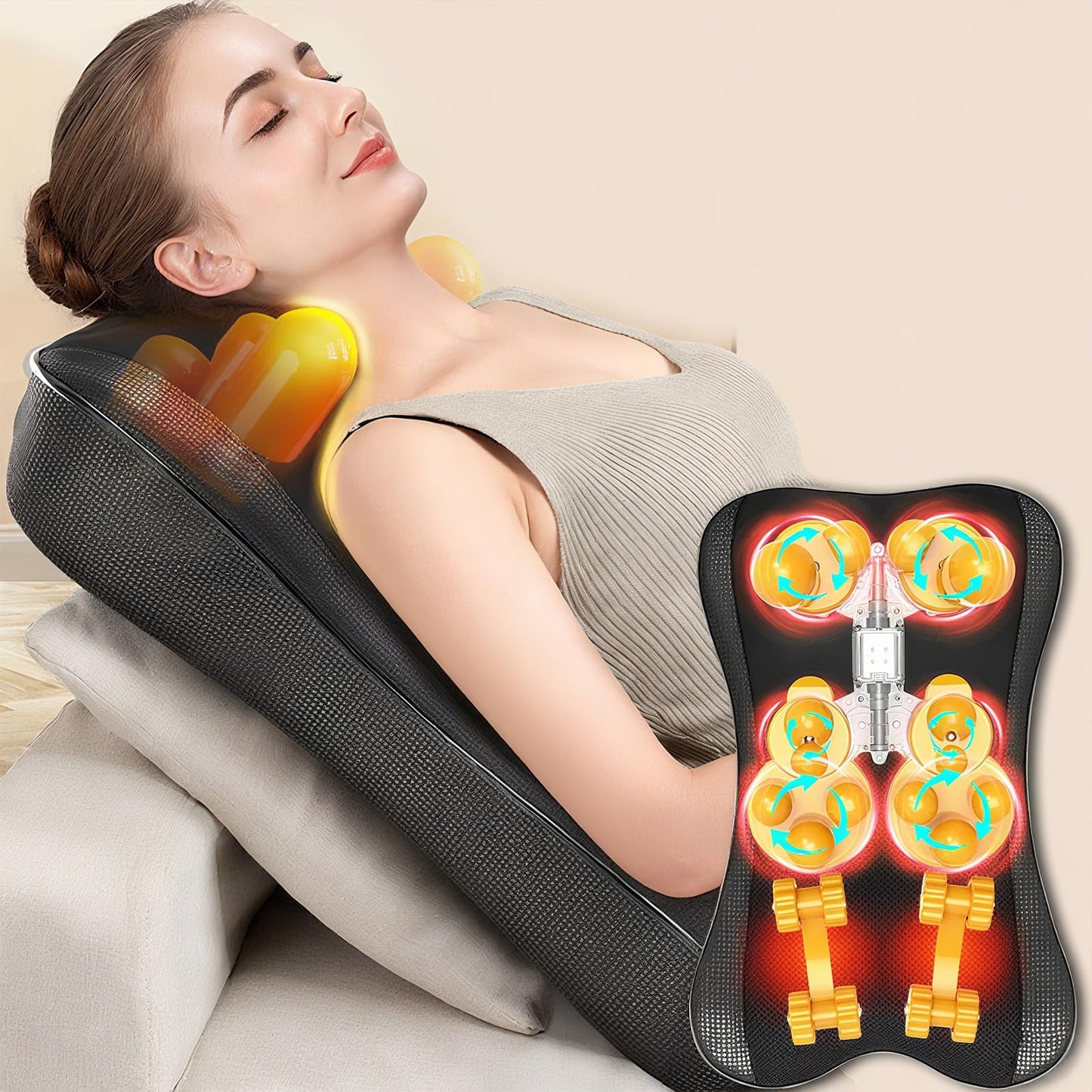 Back Massager with Heat, Shiatsu Neck and Back Massager for Pain Relief Deep Tissue, 3D Deep Kneading Cushion Massage for Neck Shoulder Legs, Suitable for Office and Home, Gifts for Men Women