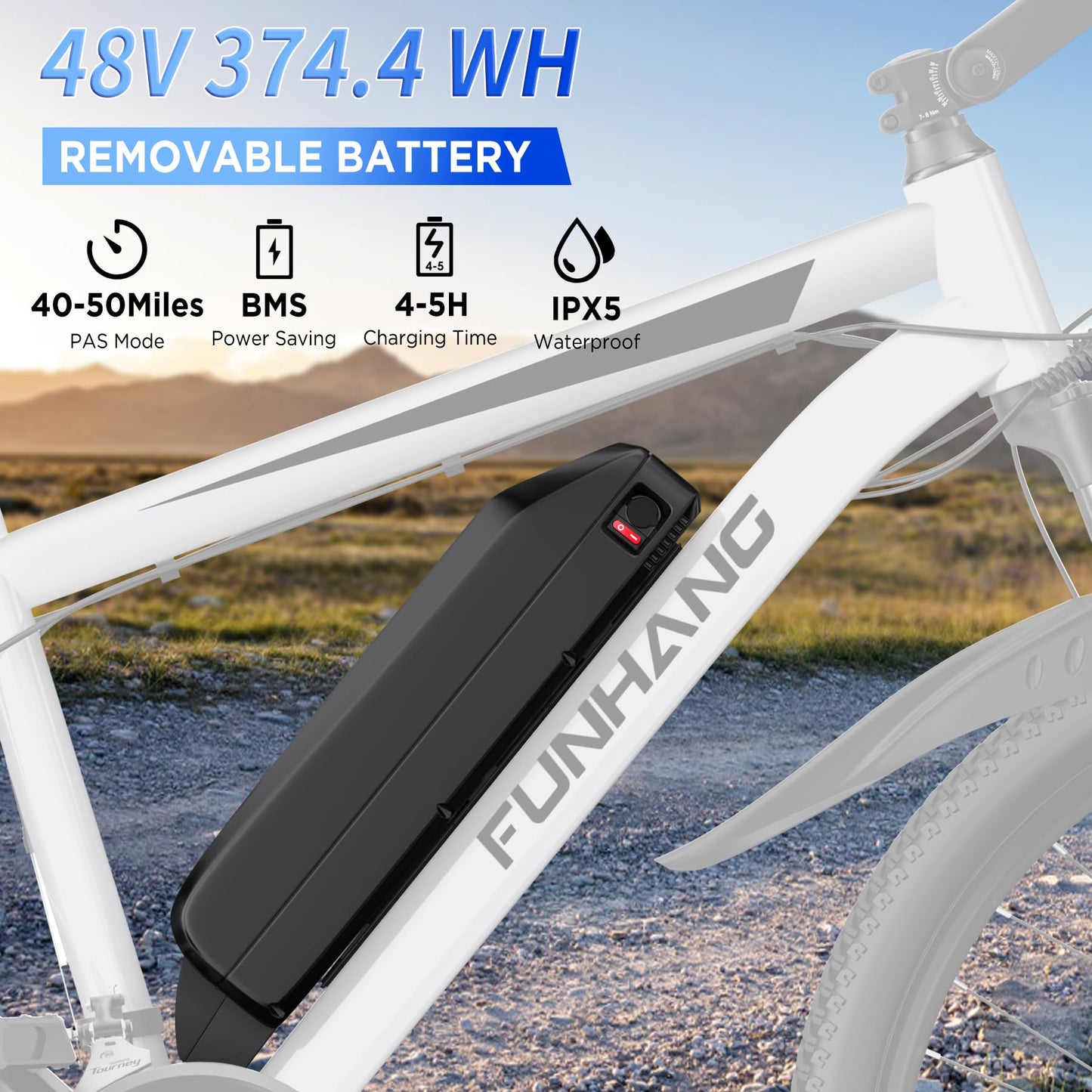 Funhang Electric Bike for Adults, 26'' 1000W Peak Ebike, Up to 50 Miles 21.7MPH Electric Mountain Bike with 48V 374.4WH Removable Battery, Adjustable Stem, Fenders, Lockable Suspension Fork, 21-Speed