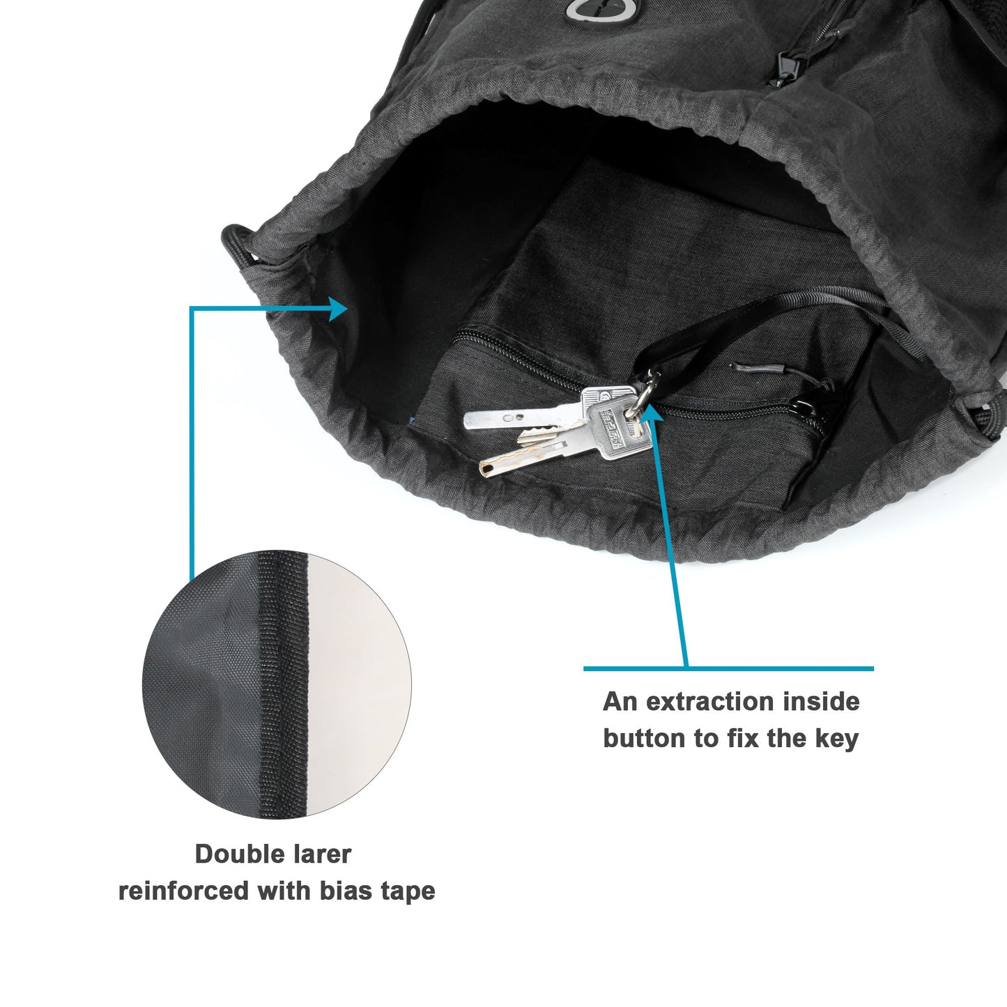 BeeGreen Mix Black Drawstring-Backpack-Gym-Bag, Large Sports Bag For Women W Water Bottle Pocket &Front Zippered Pocket, String Sackpack For Traveling Yoga Beach Outdoor