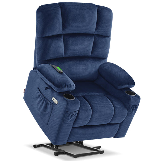 MCombo Large Dual Motor Power Lift Recliner Chair for Elderly, Massage and Heat, Lay Flat, Zero Gravity, Home Button, USB Port, Fabric 7680 (Large, Navy Blue)