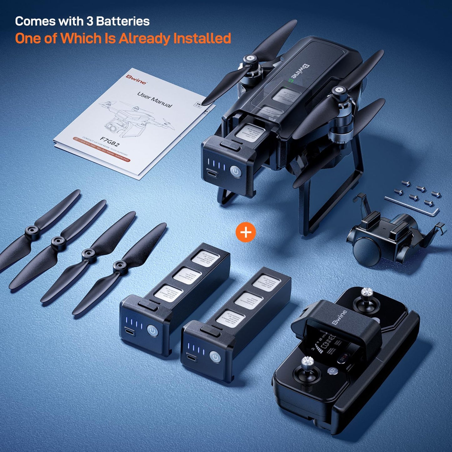 Bwine F7GB2 Pro Drones with Camera for Adults 4K UHD Aerial, 3-Axis Gimbal, 10000FT Control, 75 Mins Flight Time with 3 Batteries, GPS Follow, Waypoint, Orbit Fly, Auto Return, Beginner Mode